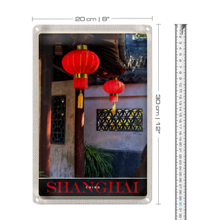 Blechschild Reise 20x30cm Shanghai Asien China rote Laterne