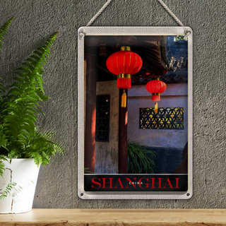 Blechschild Reise 20x30cm Shanghai Asien China rote Laterne