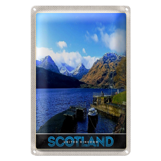 Blechschild Reise 20x30cm Schottland Insel Gebirge See Schild