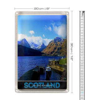 Blechschild Reise 20x30cm Schottland Insel Gebirge See Schild