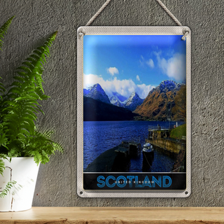 Blechschild Reise 20x30cm Schottland Insel Gebirge See Schild