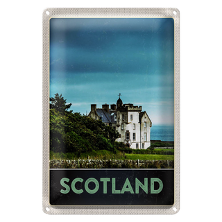 Blechschild Reise 20x30cm Schottland Europa weißes Herrenhaus Schild