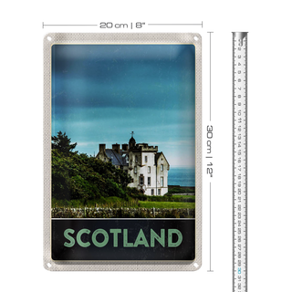 Blechschild Reise 20x30cm Schottland Europa weißes Herrenhaus Schild