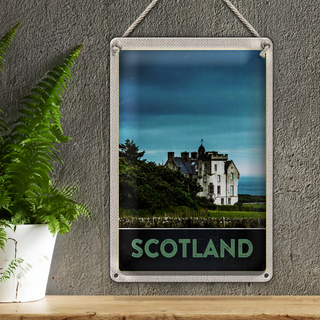 Blechschild Reise 20x30cm Schottland Europa weißes Herrenhaus Schild