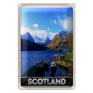 Blechschild Reise 20x30cm Schottland Insel Gebirge Schnee Trip