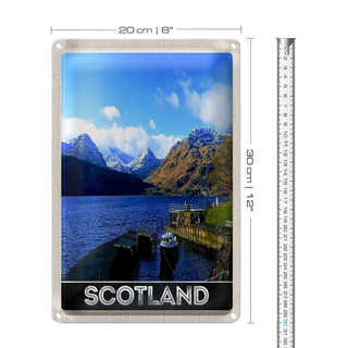 Blechschild Reise 20x30cm Schottland Insel Gebirge Schnee Trip