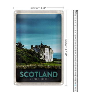 Blechschild Reise 20x30cm Schottland Europa Natur Wiese Haus