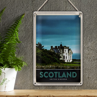 Blechschild Reise 20x30cm Schottland Europa Natur Wiese Haus