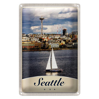 Blechschild Reise 20x30cm Seattle USA Boot Schiff Stadt Meer