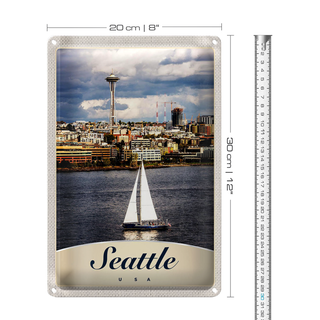 Blechschild Reise 20x30cm Seattle USA Boot Schiff Stadt Meer