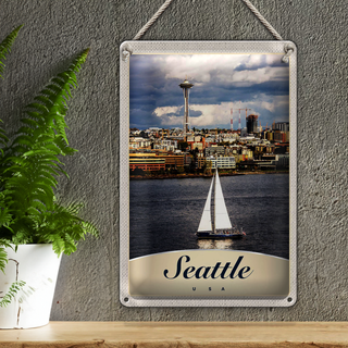 Blechschild Reise 20x30cm Seattle USA Boot Schiff Stadt Meer
