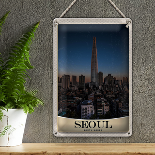 Blechschild Reise 20x30cm Seoul Süd Korea Wolkenkratzer Stadt