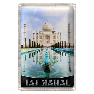 Blechschild Reise 20x30cm Taj Mahal Indien Vordergarten Moschee