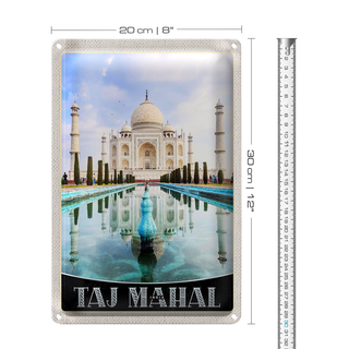 Blechschild Reise 20x30cm Taj Mahal Indien Vordergarten Moschee