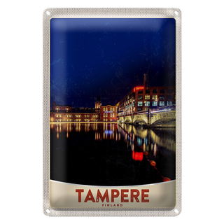 Blechschild Reise 20x30cm Tampere Finnland Europa Stadt Abend