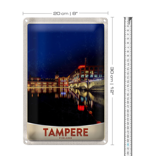 Blechschild Reise 20x30cm Tampere Finnland Europa Stadt Abend