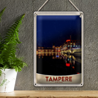 Blechschild Reise 20x30cm Tampere Finnland Europa Stadt Abend