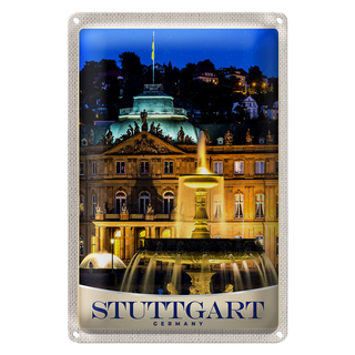 Blechschild Reise 20x30cm Stuttgart Deutschland Schloss Abend