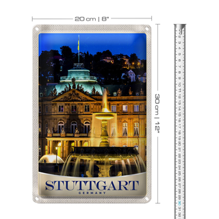 Blechschild Reise 20x30cm Stuttgart Deutschland Schloss Abend