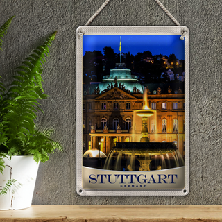 Blechschild Reise 20x30cm Stuttgart Deutschland Schloss Abend