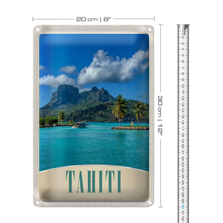 Blechschild Reise 20x30cm Tahiti Amerika Insel blaues Meer Natur