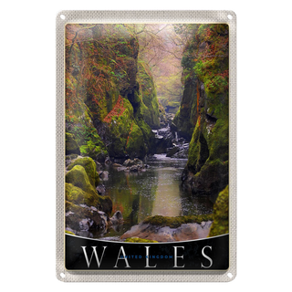 Blechschild Reise 20x30cm Wales England Natur Fluss Wald Urlaub