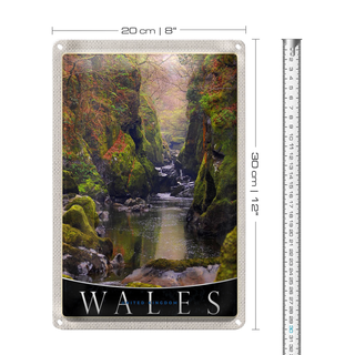 Blechschild Reise 20x30cm Wales England Natur Fluss Wald Urlaub