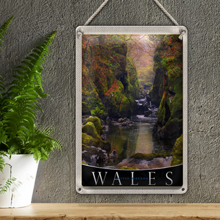 Blechschild Reise 20x30cm Wales England Natur Fluss Wald Urlaub