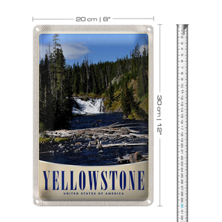 Blechschild Reise 20x30cm Yellowstone Wasserfall Gebirge Natur