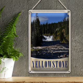 Blechschild Reise 20x30cm Yellowstone Wasserfall Gebirge Natur