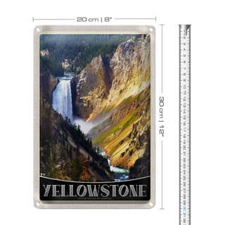 Blechschild Reise 20x30cm Yellowstone Wasserfall Fluss Natur
