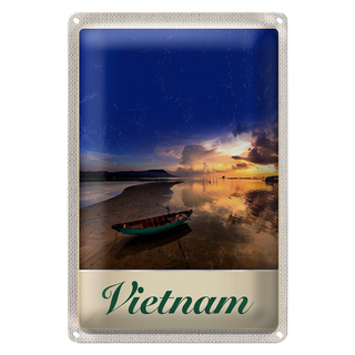 Blechschild Reise 20x30cm Vietnam Asien Boot Meer Natur Urlaub
