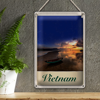Blechschild Reise 20x30cm Vietnam Asien Boot Meer Natur Urlaub