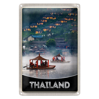 Blechschild Reise 20x30cm Thailand Asien Fluss Natur Häuser Boot