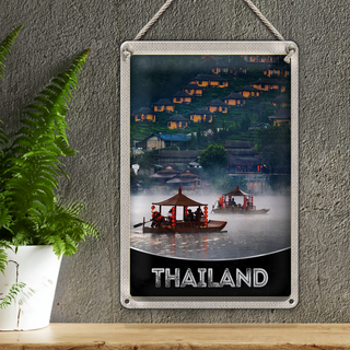 Blechschild Reise 20x30cm Thailand Asien Fluss Natur Häuser Boot