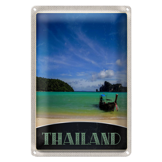 Blechschild Reise 20x30cm Thailand Meer Boot Gebirge Himmel
