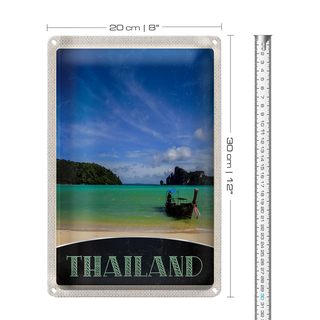 Blechschild Reise 20x30cm Thailand Meer Boot Gebirge Himmel