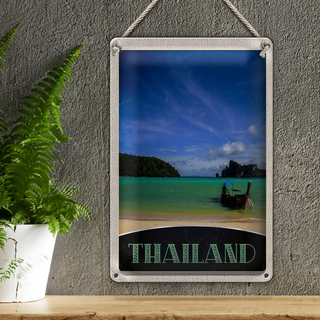 Blechschild Reise 20x30cm Thailand Meer Boot Gebirge Himmel