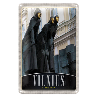 Blechschild Reise 20x30cm Vilnius Litauen Skulptur Europa Urlaub
