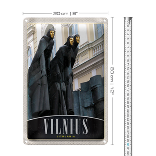 Blechschild Reise 20x30cm Vilnius Litauen Skulptur Europa Urlaub