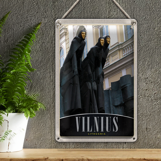 Blechschild Reise 20x30cm Vilnius Litauen Skulptur Europa Urlaub