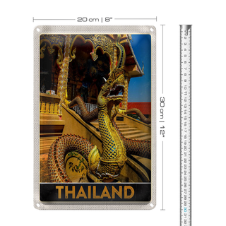Blechschild Reise 20x30cm Thailand Asien Drachen bunt Tempelk