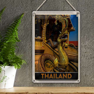 Blechschild Reise 20x30cm Thailand Asien Drachen bunt Tempelk