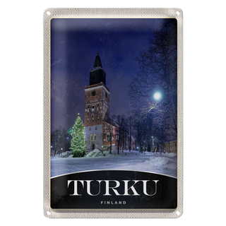 Blechschild Reise 20x30cm Turku Finnland Kirche Schnee Winter