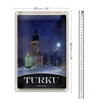 Blechschild Reise 20x30cm Turku Finnland Kirche Schnee Winter