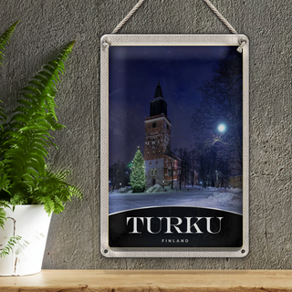 Blechschild Reise 20x30cm Turku Finnland Kirche Schnee Winter