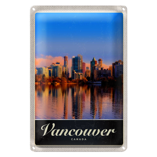 Blechschild Reise 20x30cm Vancower Kanada Meer Hochhaus Urlaub