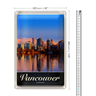 Blechschild Reise 20x30cm Vancower Kanada Meer Hochhaus Urlaub