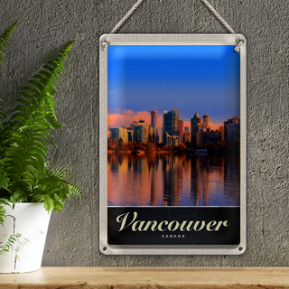 Blechschild Reise 20x30cm Vancower Kanada Meer Hochhaus Urlaub