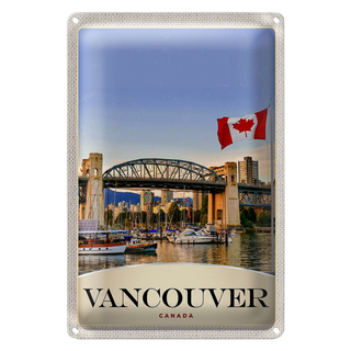 Blechschild Reise 20x30cm Vancouver Kanada Stadt Brücke Boote